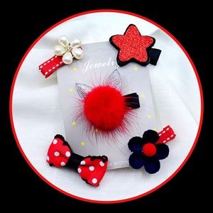 ❤️New❤️2 /$10 (5 Piece Red & White Hair Clips)❤️